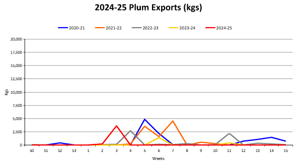 Plums Year To Date Weekly Volume Graph 2024 25 as at 20250121